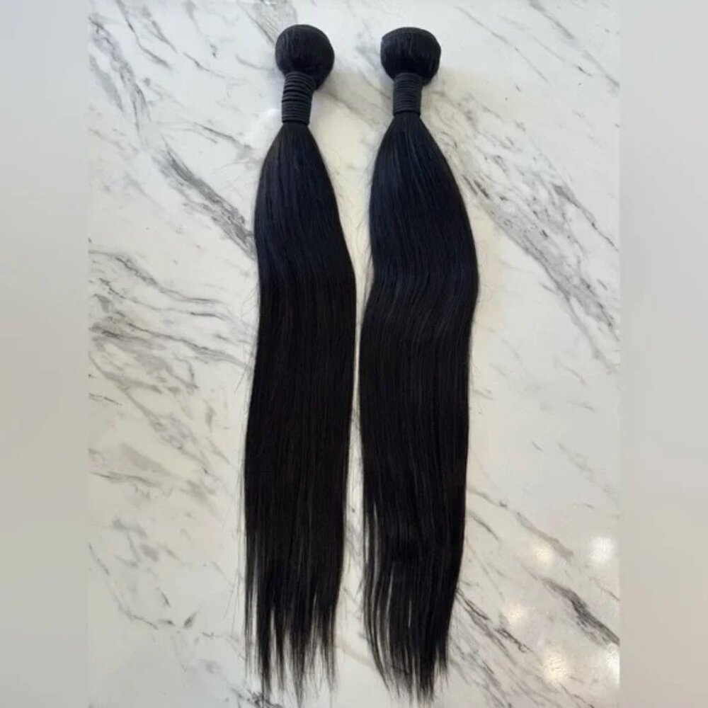 20” Black Human Hair Blend Weft Extensions – Soft Straight Bundles - Picture 5 of 6